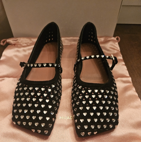 Amina Muaddi - 10mm Ane suede & crystal flats - Black - Picture 4 of 10